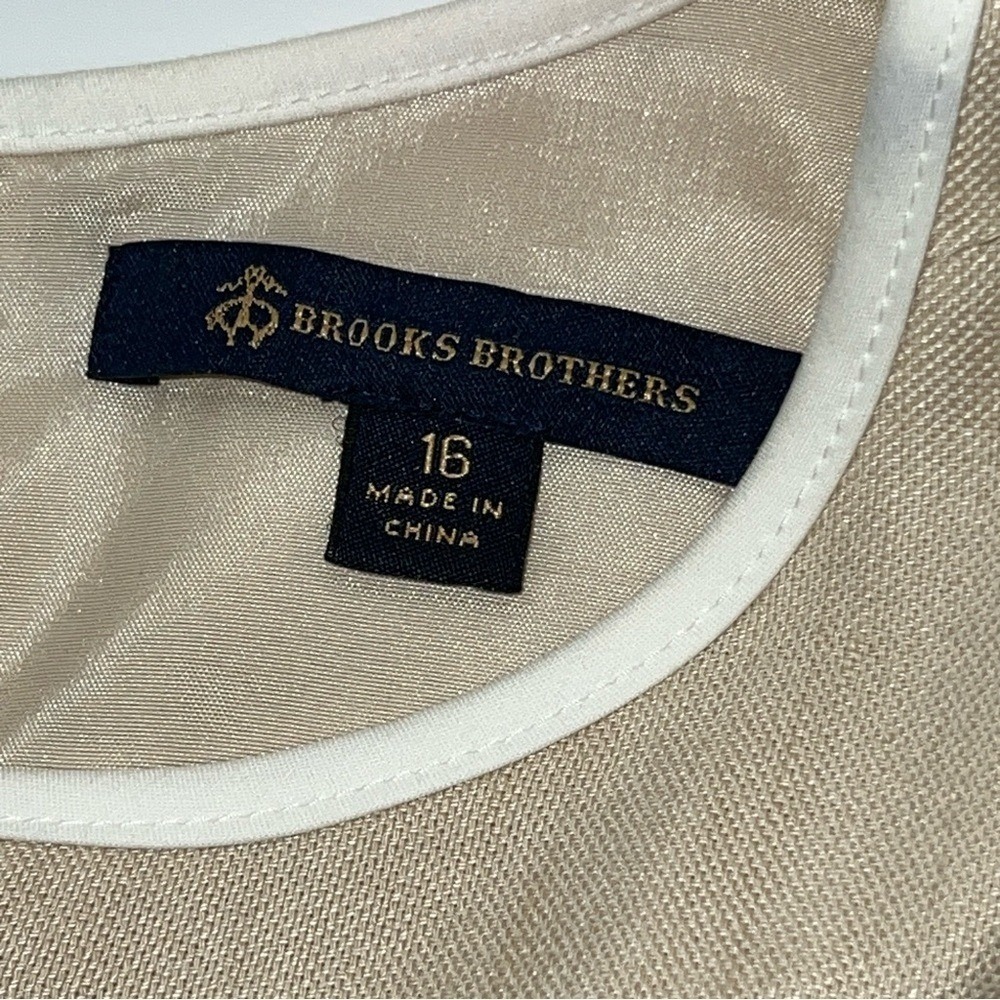 Brooks Brothers Linen Blend Shift Dress Women Size 16 Tan Quiet Luxury Preppy - Picture 7 of 11